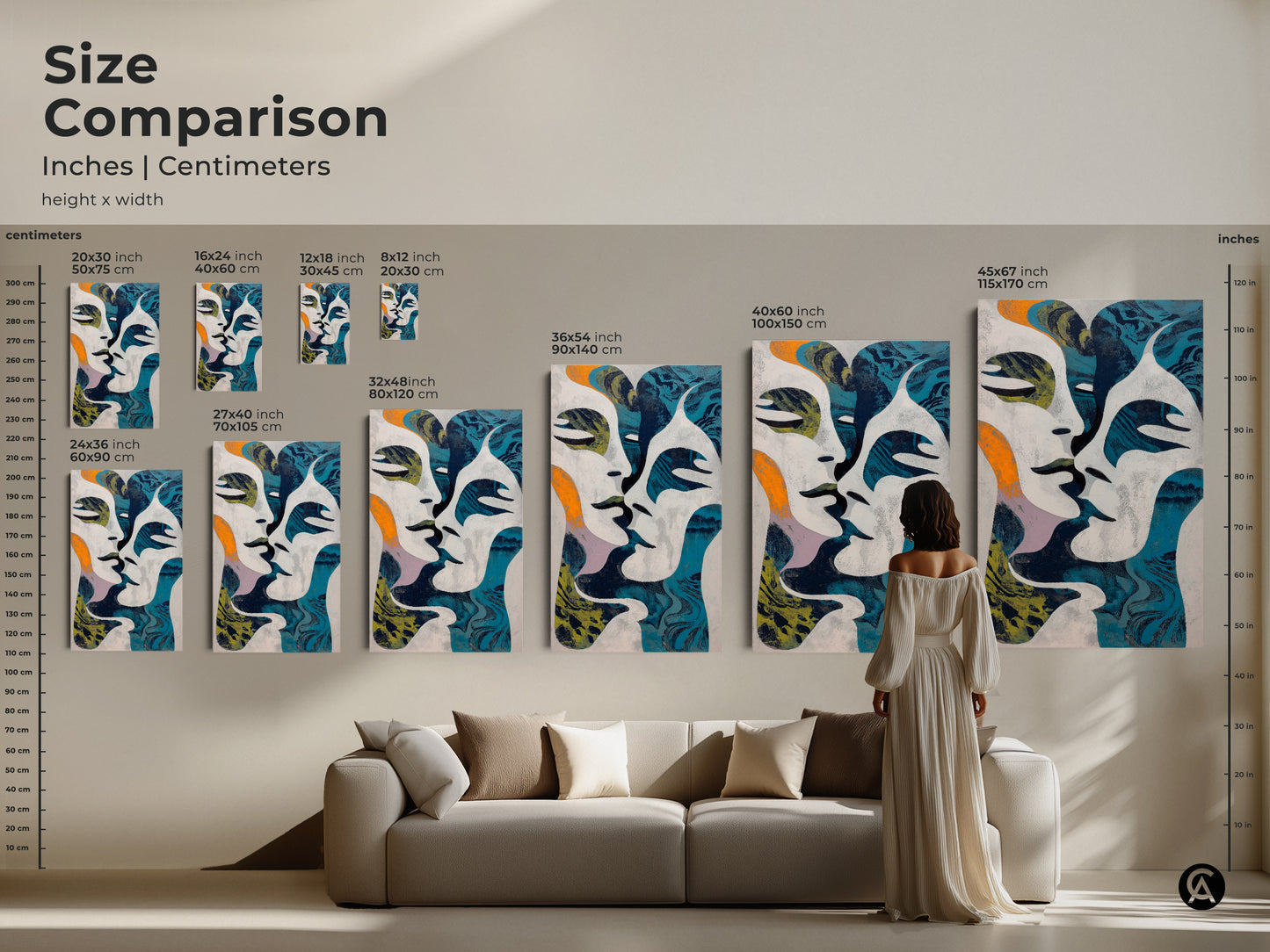 This abstract figurative art is a modern masterpiece. Intertwined figures in teal orange and navy create a bold statement. Perfect for eclectic home decor and contemporary spaces. This unique wall art decor is a gift for art collectors.