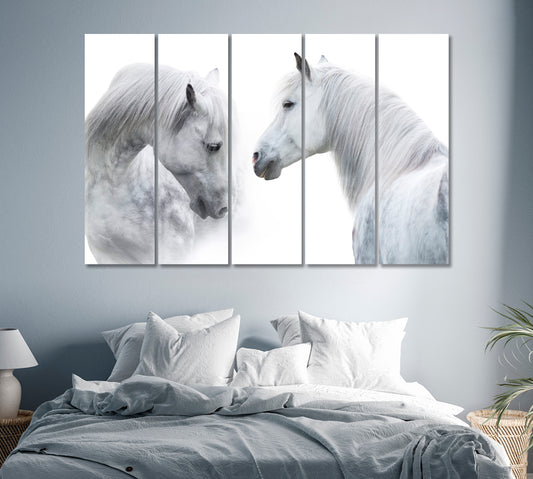 White Horses Portrait Giclee Print-Canvas Print-CetArt-1 Panel-24x16 inches-CetArt