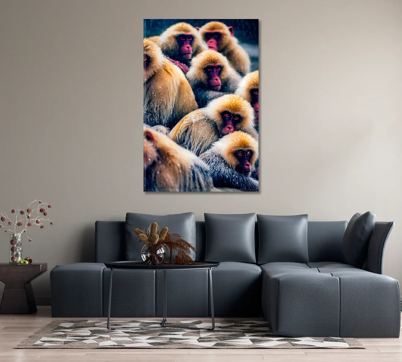 Wild Monkeys in Winter Wall Art-Canvas Print-CetArt-1 panel-16x24 inches-CetArt