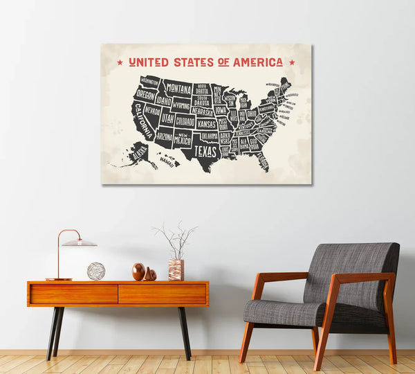 Buy United States America Map Wall Art - Premium Quality Wall Art at ...