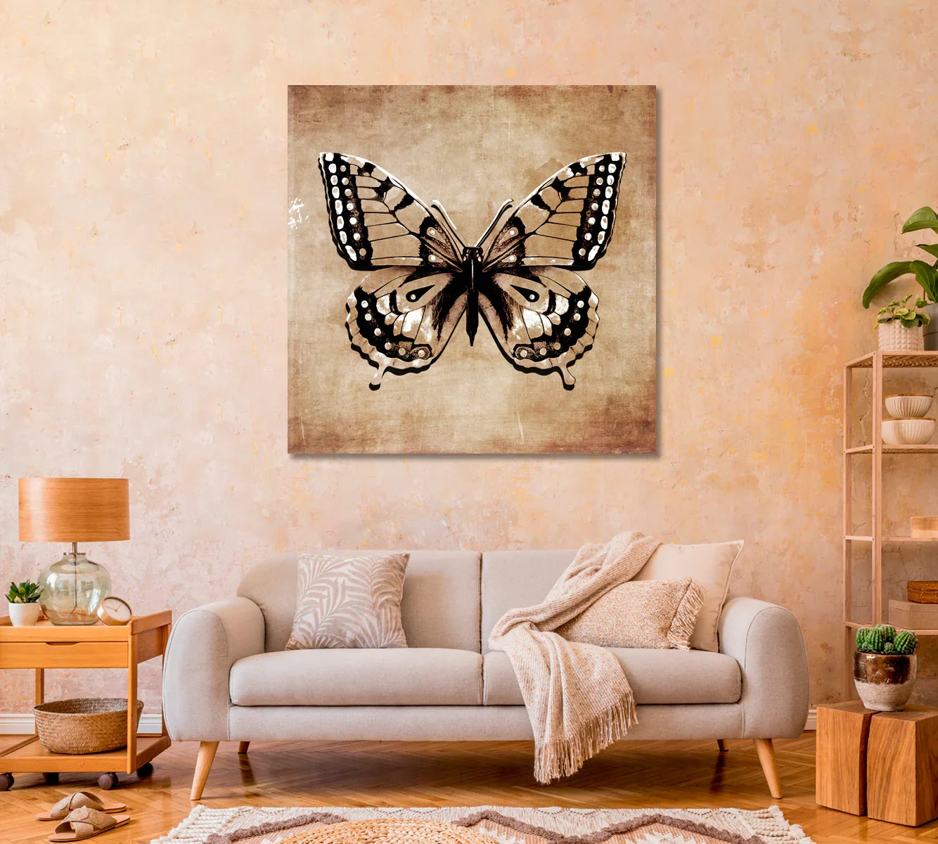 Vintage Abstract Butterfly Wall Art Canvas-Canvas Print-CetArt-1 panel-12x12 inches-CetArt