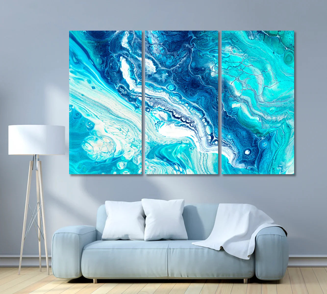 Creative Abstract Bubbles with Blue Swirls Canvas Print-Canvas Print-CetArt-3 Panels-36x24 inches-CetArt
