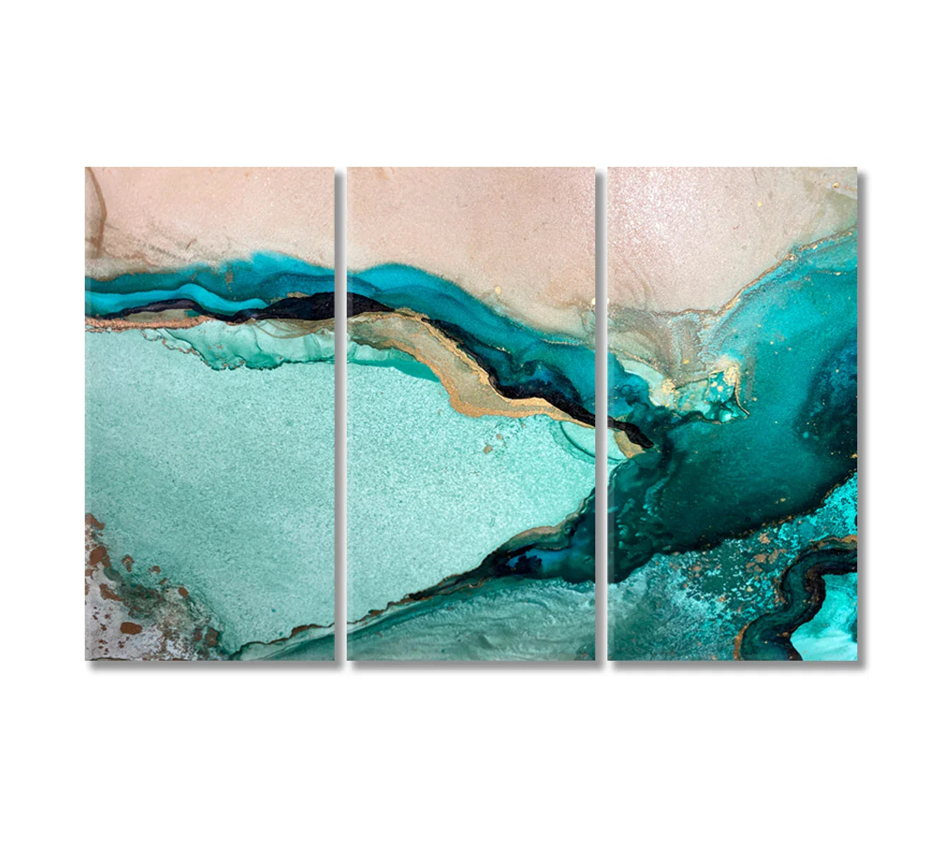 Abstract Trendy Fluid Green Marble Waves Canvas Print-Canvas Print-CetArt-3 Panels-36x24 inches-CetArt
