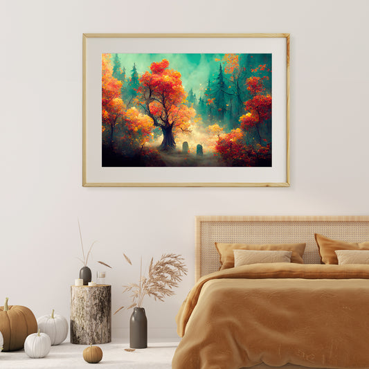 Beautiful Mysterious Autumn Forest Poster Print Modern Wall Art-Horizontal Posters NOT FRAMED-CetArt-10″x8″ inches-CetArt
