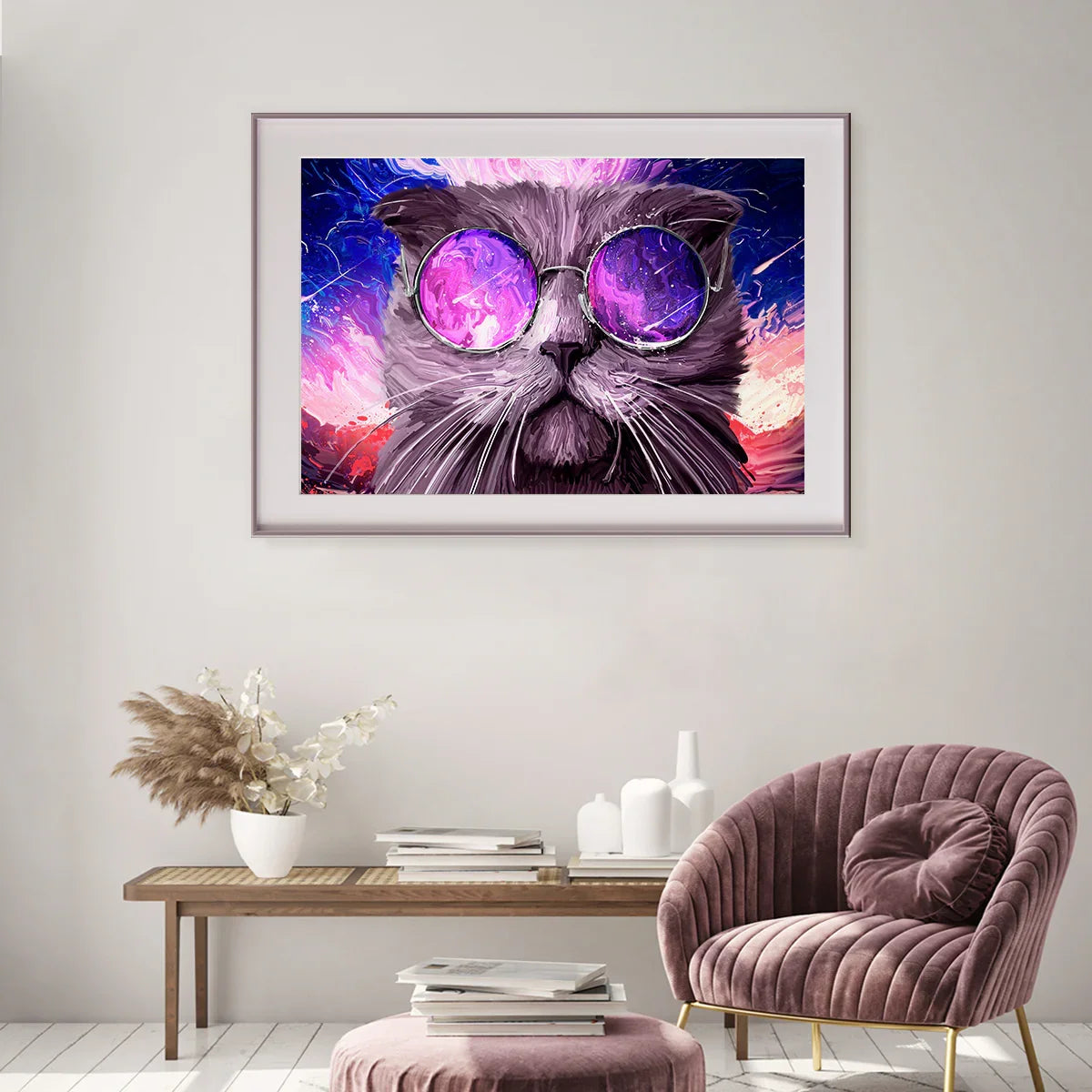 Cat in Round Glasses Modern Art Poster-Horizontal Posters NOT FRAMED-CetArt-10″x8″ inches-CetArt