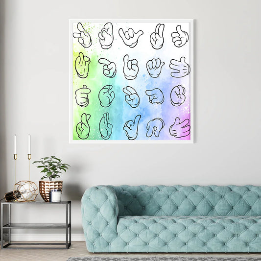 Retro Cartoon Gloved Hands Gestures Modern Art Prints Posters-Square Posters NOT FRAMED-CetArt-8″x8″ inches-CetArt