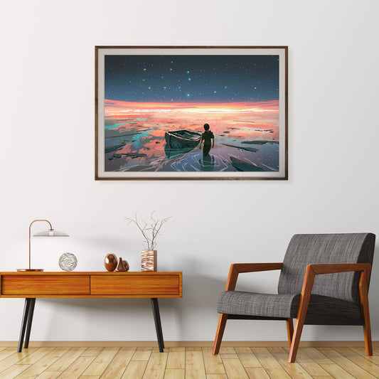 Man in River with Ship Living Room Art Posters-Horizontal Posters NOT FRAMED-CetArt-10″x8″ inches-CetArt