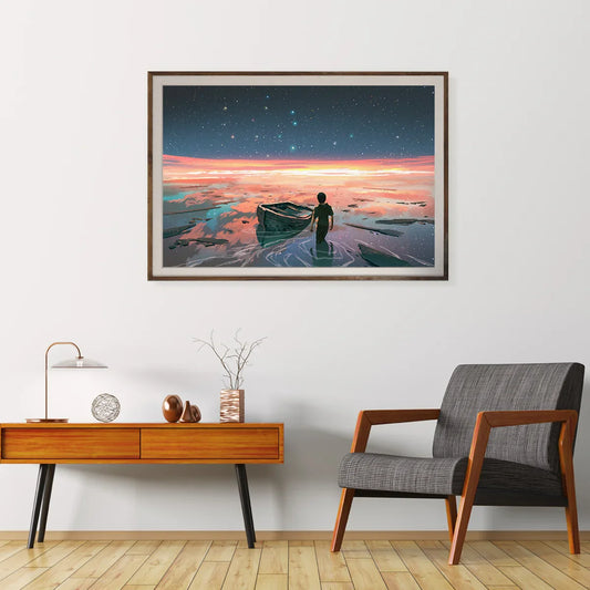 Man in River with Ship Living Room Art Posters-Horizontal Posters NOT FRAMED-CetArt-10″x8″ inches-CetArt