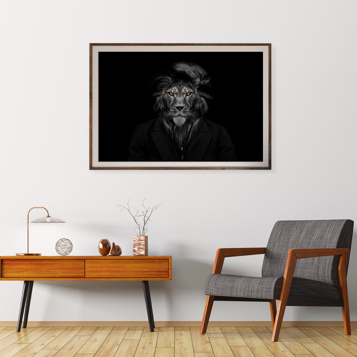 Black and White Lion Portrait in Suit Modern Art Poster Print-Horizontal Posters NOT FRAMED-CetArt-10″x8″ inches-CetArt