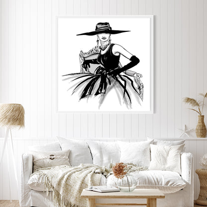 Fashionable Woman in Hat Minimalist Poster-Square Posters NOT FRAMED-CetArt-8″x8″ inches-CetArt