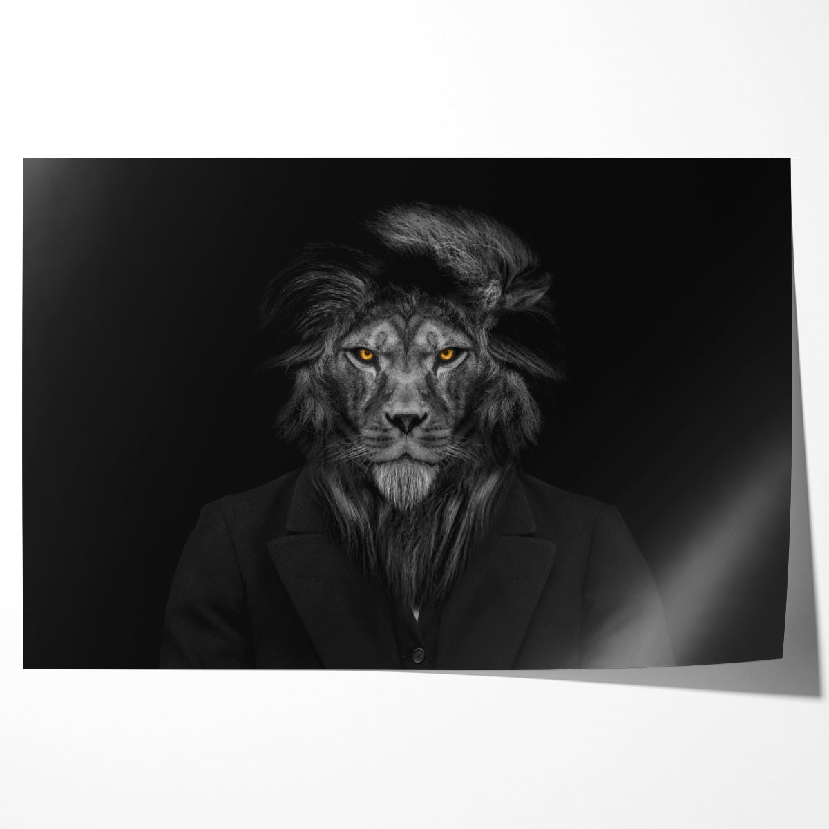 Black and White Lion Portrait in Suit Modern Art Poster Print-Horizontal Posters NOT FRAMED-CetArt-10″x8″ inches-CetArt
