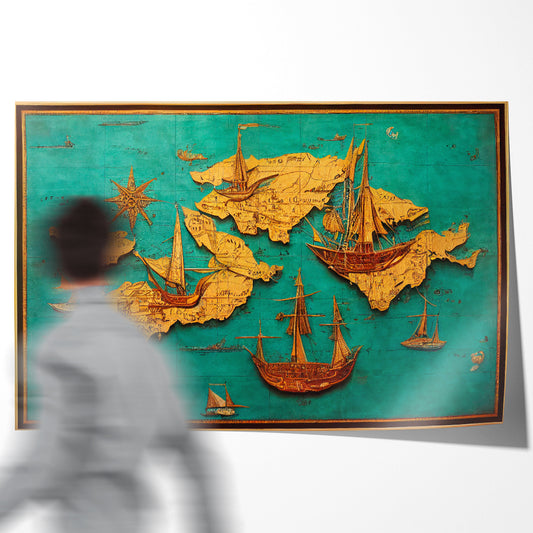 Old Map with Ships Vintage Posters For Living Room-Horizontal Posters NOT FRAMED-CetArt-10″x8″ inches-CetArt