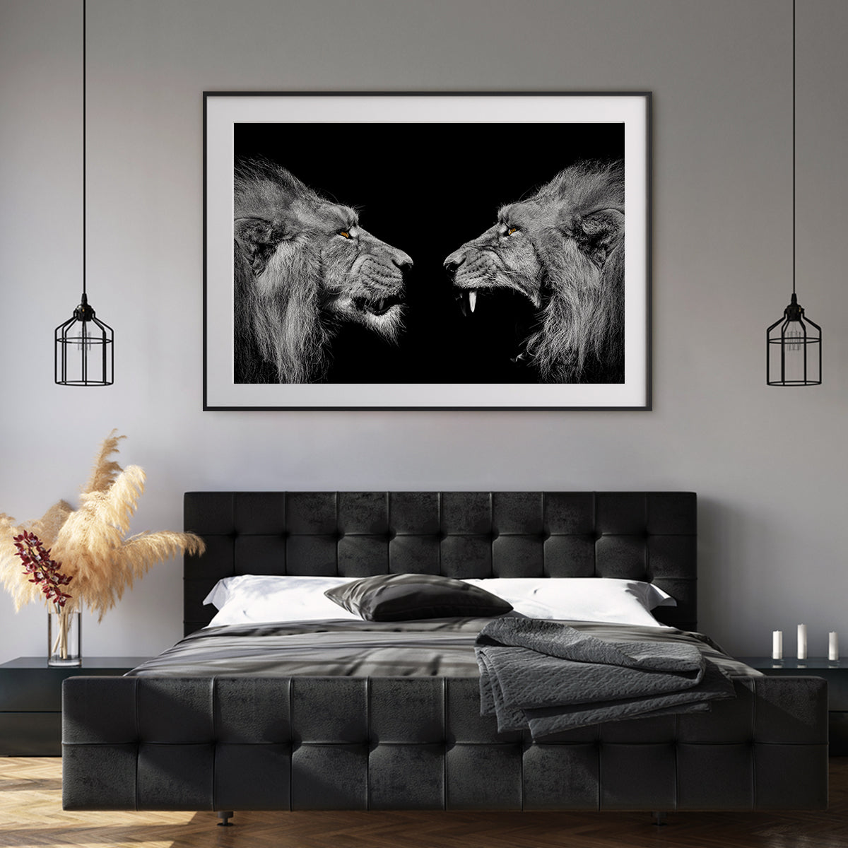 Two Lions Black White Portrait Motivational Posters For Office-Horizontal Posters NOT FRAMED-CetArt-10″x8″ inches-CetArt