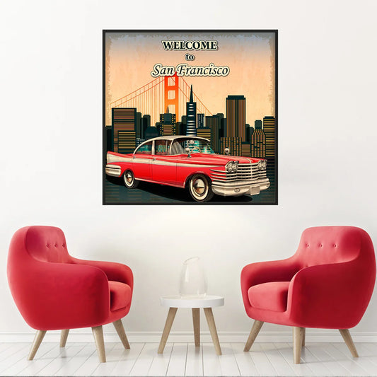 Welcome to San Francisco Retro Car Poster-Square Posters NOT FRAMED-CetArt-8″x8″ inches-CetArt