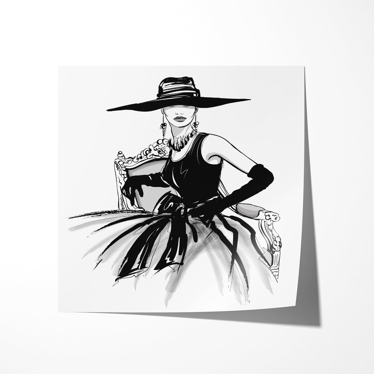 Fashionable Woman in Hat Minimalist Poster-Square Posters NOT FRAMED-CetArt-8″x8″ inches-CetArt