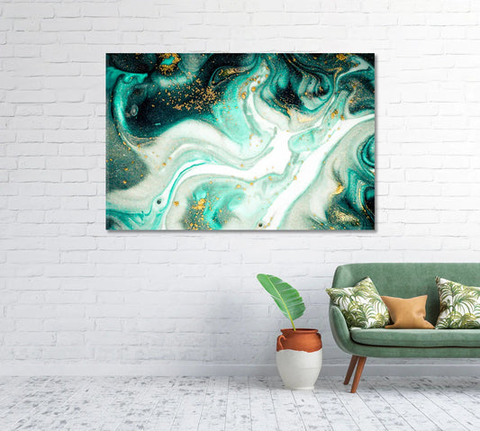 Abstract Oriental Turquoise Wave Pattern — Canvas Print Spotlight