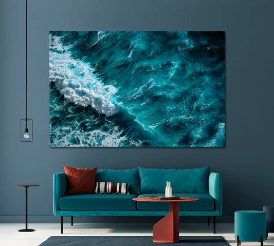 Seething Foamy Ocean Waves, Oversized Ocean Panorama Canvas for Open-Plan Living Spaces