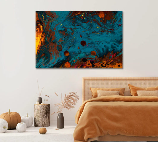 Abstract Ottoman Turkish Patterns Canvas Print — Teal & Saffron Statement Wall Art for Modern Interiors - CetArt