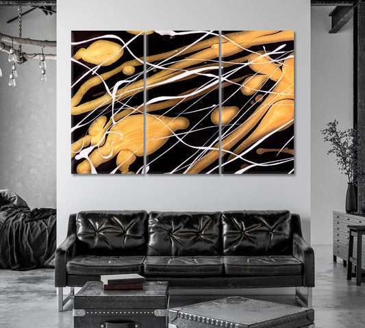 Abstract Fluid Wavy Pattern Canvas Print (Gold on Black)