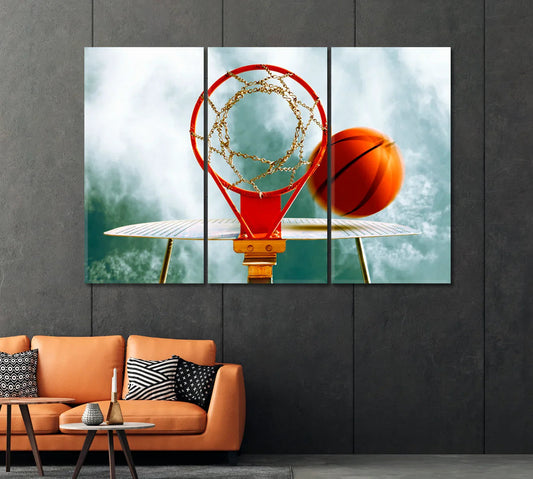 Basketball Ball Flies into a Ring Canvas Print