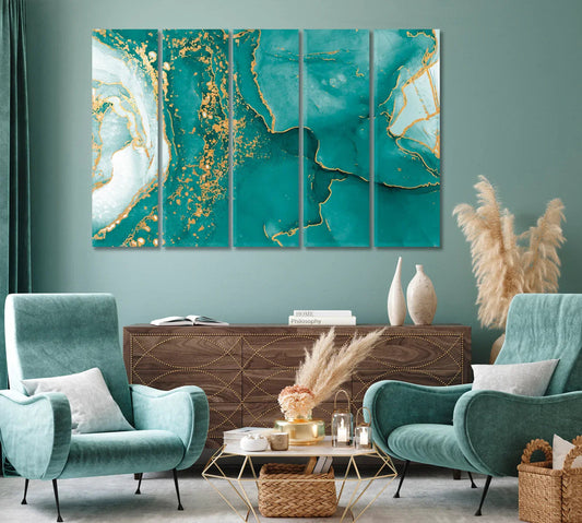 Abstract Aquamarine Watercolor Ink Pattern Canvas Print