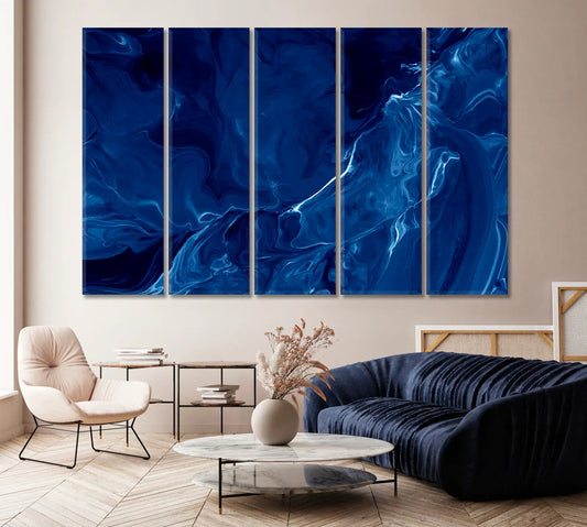Abstract Ocean Canvas Print — Deep Blues, Golden Highlights & Coastal Calm - CetArt