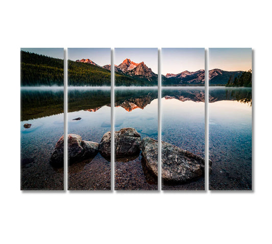 Stanley Lake & McGown Peak Canvas Print – Tranquil Mountain Reflections for Modern Interiors