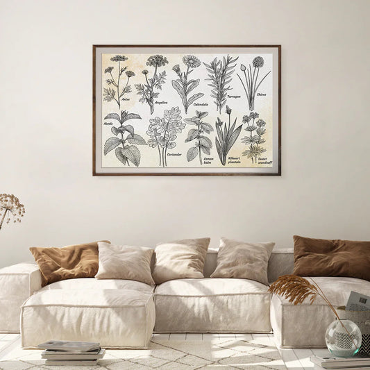 Cottagecore Kitchen: Mushroom & Herb Illustration Posters