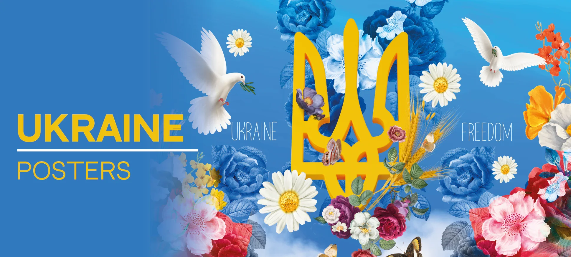 Ukraine Wall Art Posters | Floral Blue & Yellow Designs – CetArt