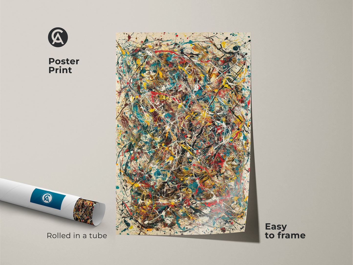 Poster print of abstract expressionism artwork. The colorful splatters and drips create a dynamic and energetic image. This museum-quality poster is easy to frame. An affordable way to enjoy modern art.