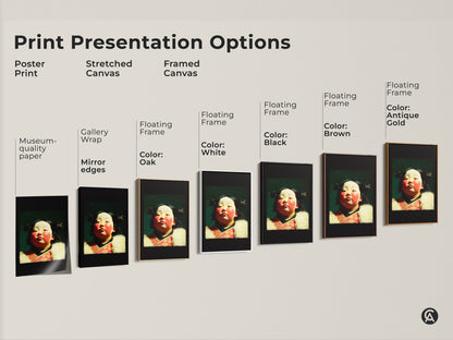 Explore presentation options for a cultural child portrait oil painting style art print. Choose from poster prints to stretched or framed canvas. It's ideal eclectic home decor. These make a unique gift for family.