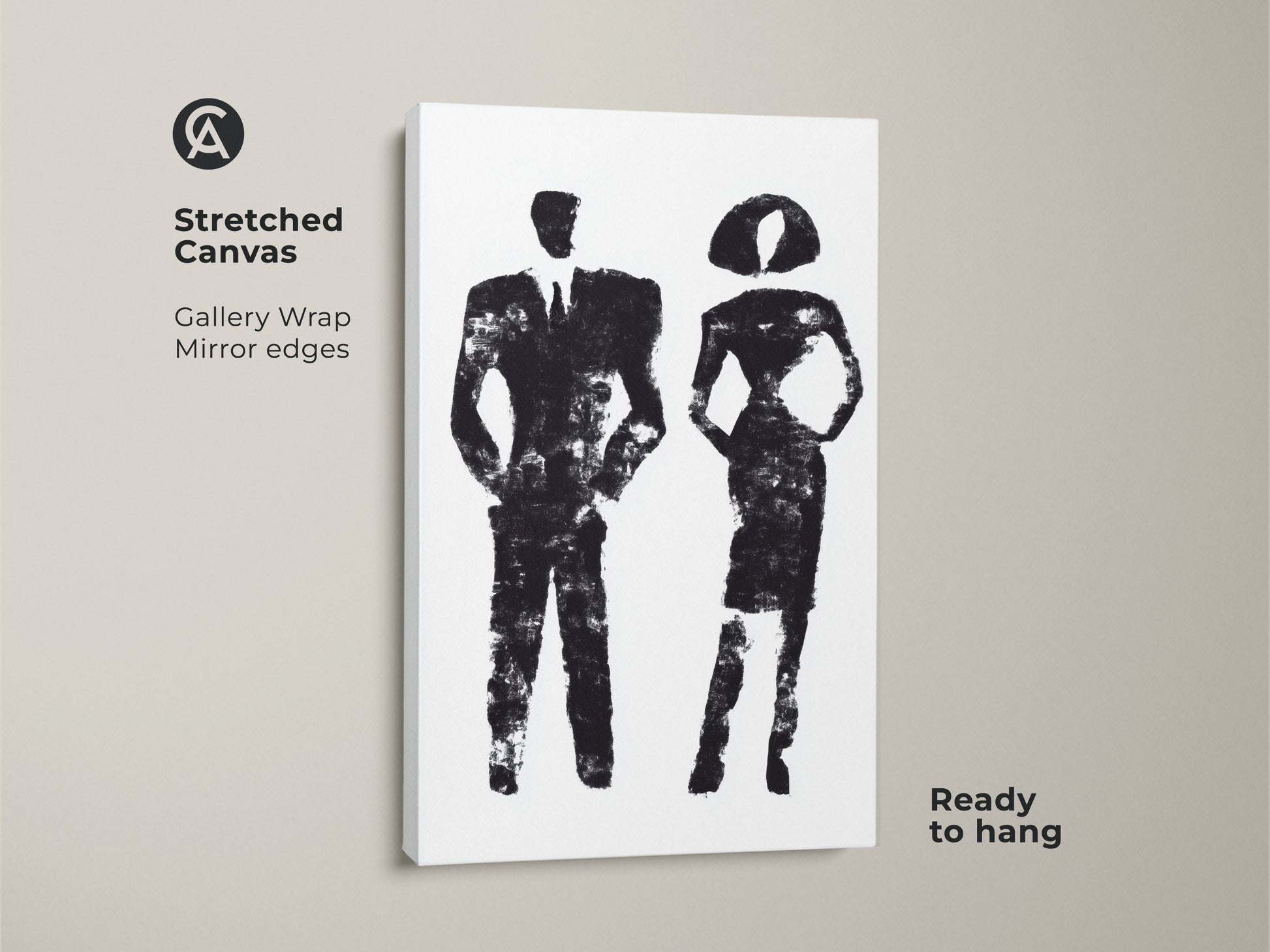 Framed Canvas showcasing black and white figurative artwork. The floating frame enhances this minimalist abstract art print. Ideal contemporary canvas art for modern office decor or as a thoughtful business gift.