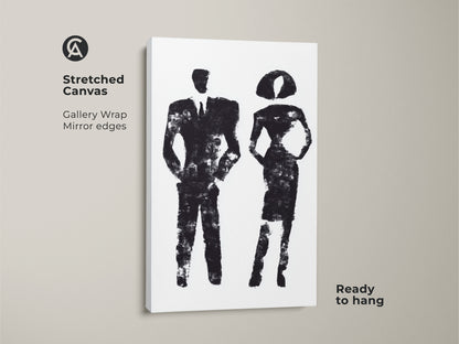 Framed Canvas showcasing black and white figurative artwork. The floating frame enhances this minimalist abstract art print. Ideal contemporary canvas art for modern office decor or as a thoughtful business gift.