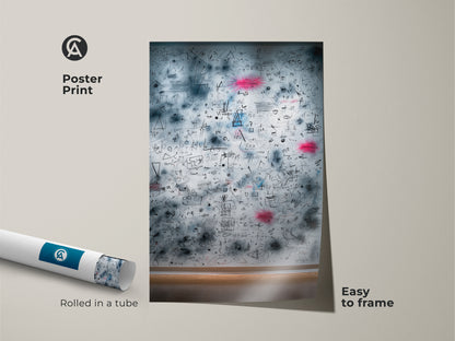 Poster Print featuring abstract math equations. This museum-quality paper ensures lasting beauty. The artwork is easy to frame. It arrives rolled in a protective tube for safe delivery.