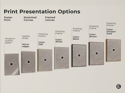 Explore print presentation options for abstract geometric artwork. Choose from poster prints stretched canvas and framed canvas. Floating frames are available in white black brown and antique gold. Enhance your minimalist home decor today.