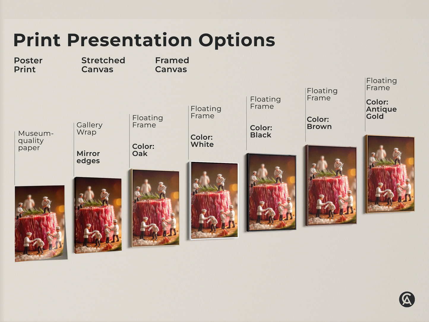 Explore print presentation options. See poster prints stretched canvas and framed canvas options. Choose from floating frames in white black brown or antique gold. Find the perfect art style to match your home decor.