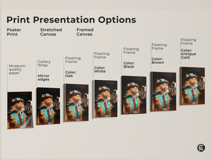 Explore print presentation options. Choose from poster prints stretched canvases and framed canvases. Options include museum-quality paper gallery wrap and floating frames. Find the perfect artwork for your style.