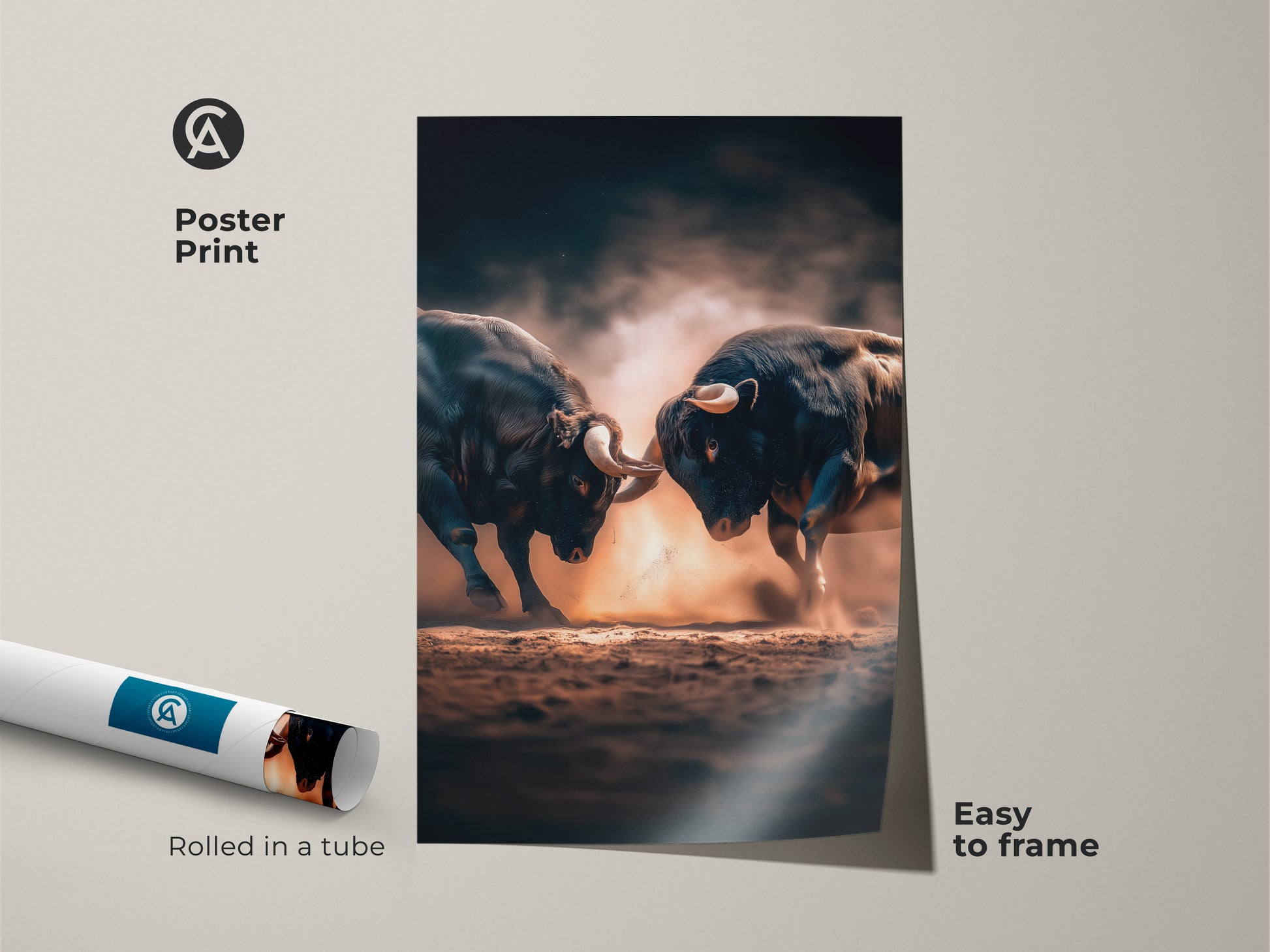 Poster print of a bull fight scene. This museum-quality paper art is rolled in a tube for easy framing. Add this striking artwork to your collection. Perfect for framing and wall display.