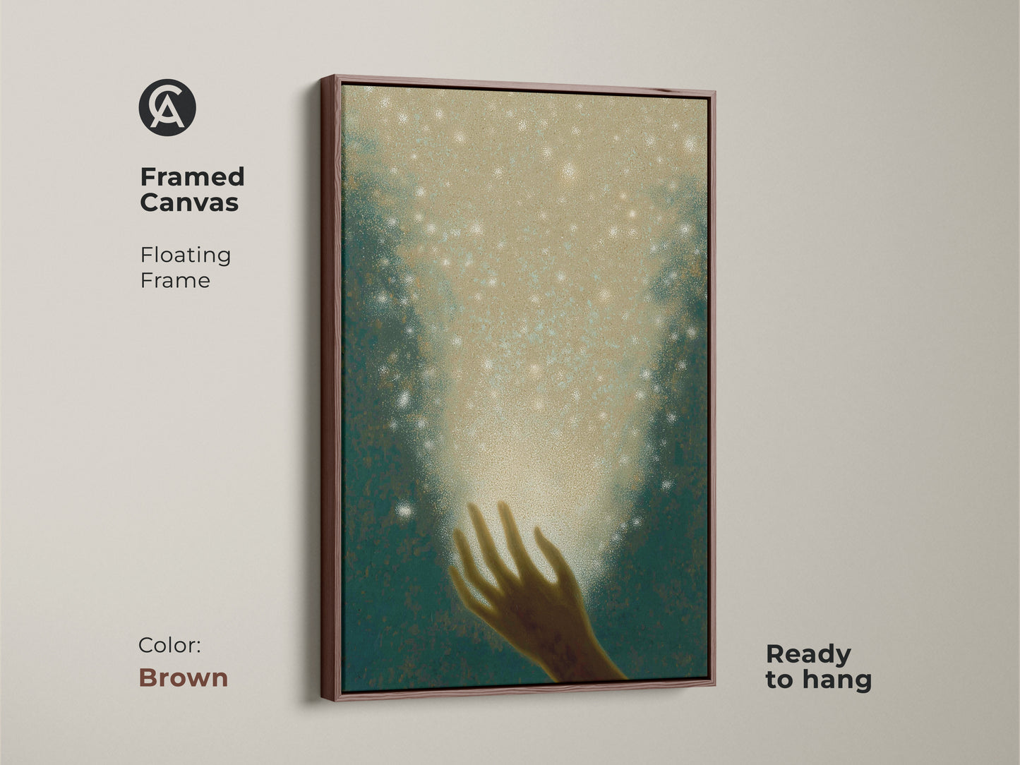 Transform your space with gold teal abstract art. This ethereal fantasy print brings dreamy stars. It serves as inspiring boho bedroom decor for spiritual seekers