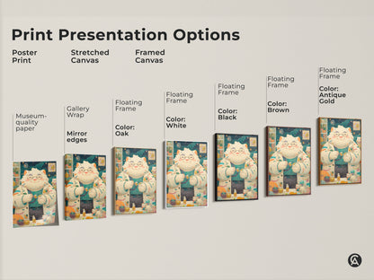 Explore print presentation options for the cat doctor artwork. Choose from poster prints stretched canvas and framed canvas. Customize your art with floating frames in various colors. Find the perfect piece for your decor.