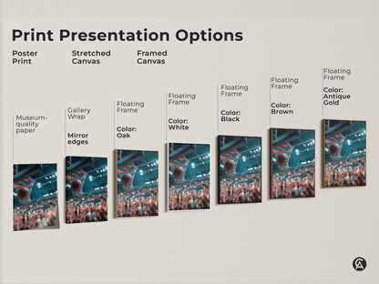 Explore print presentation options for basketball art. Choose from poster prints stretched canvas and framed canvas. Various frame colors available including black brown antique gold oak and white. Find the perfect style for your space.