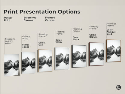 Explore print presentation options. Choose poster prints stretched canvas or framed canvas. Featuring black brown white & oak frames. Gallery wrap and museum-quality paper options available