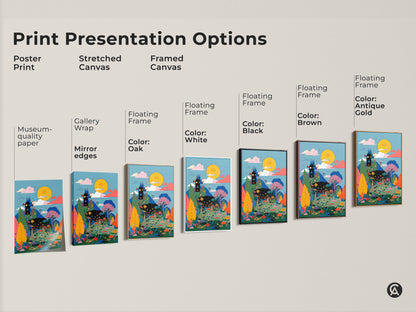Print Presentation Options for the Eye See You art. Choose from poster print stretched canvas or framed canvas. Various floating frame colors are available. Find the perfect option for your home decor.