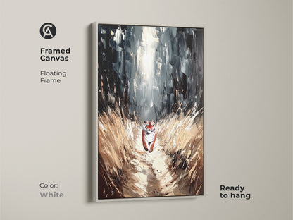 Framed Canvas of Tiger Forest Canvas Art. White floating frame color on wildlife wall decor. Animal lover gift art ready to hang.
