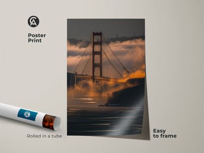 This San Francisco cityscape poster print is easy to frame. The Golden Gate Bridge artwork is rolled in a tube for protection. A perfect travel gift from San Francisco.