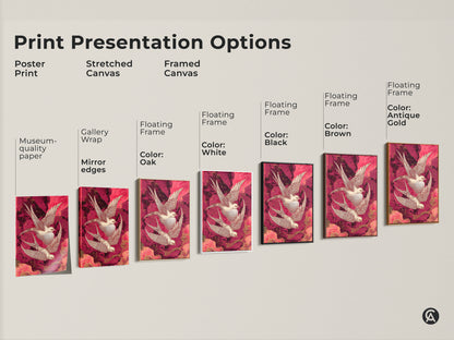 Explore print presentation options for oriental swallow art. Choose from poster prints stretched canvas or framed canvas. Find the perfect style for your home decor. Elevate your space with artistic floral print.
