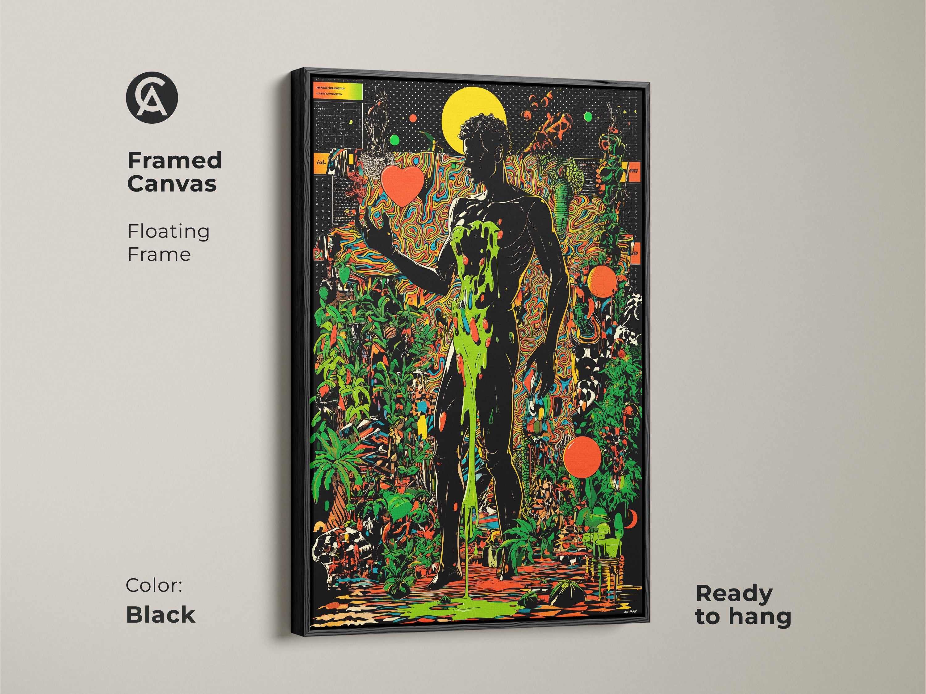 Psychedelic Man Art Print, Surreal Botanical Canvas, Trippy