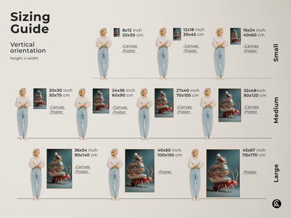 See the sizing guide for the fantasy ant artwork. Available as canvas or poster print. It comes in vertical orientations and various sizes. These include small medium and large. Find the perfect fit for your eclectic wall decor.