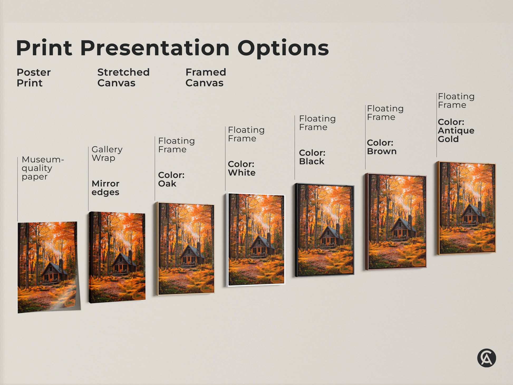 Explore print presentation options for cabin in the woods artwork. Choose from poster prints stretched canvas and framed canvas. Find the perfect style to match your decor. Shop now and bring nature indoors.