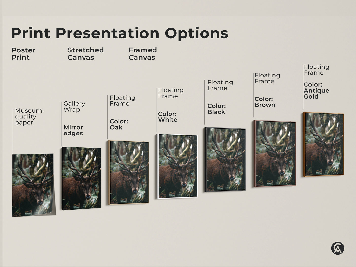 Explore print options with this forest deer canvas art. Choose from poster prints stretched canvas and framed canvas styles. Each showcases museum-quality wildlife photography. Find the perfect rustic artwork to enhance your home decor. Gift nature's beauty today.